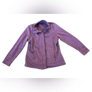 Lands End Womens Full Zip Snap Fleece Jacket Heathered Purple Sz L Warm‎ Pockets